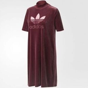 EUC Adidas Maroon Velvet Vibes T-Shirt Mini Dress Size Medium